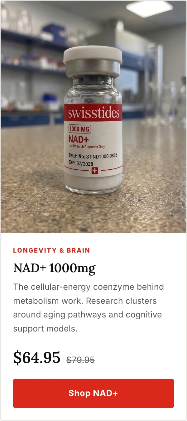 Longevity and brain — NAD+ 1000mg, $64.95 (was $79.95). Shop NAD+.